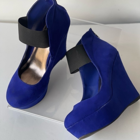 Madden Girl Royal Blue Suede Regal Wedge Sandal Platform Pumps Heels, Sz 9M - Picture 5 of 10